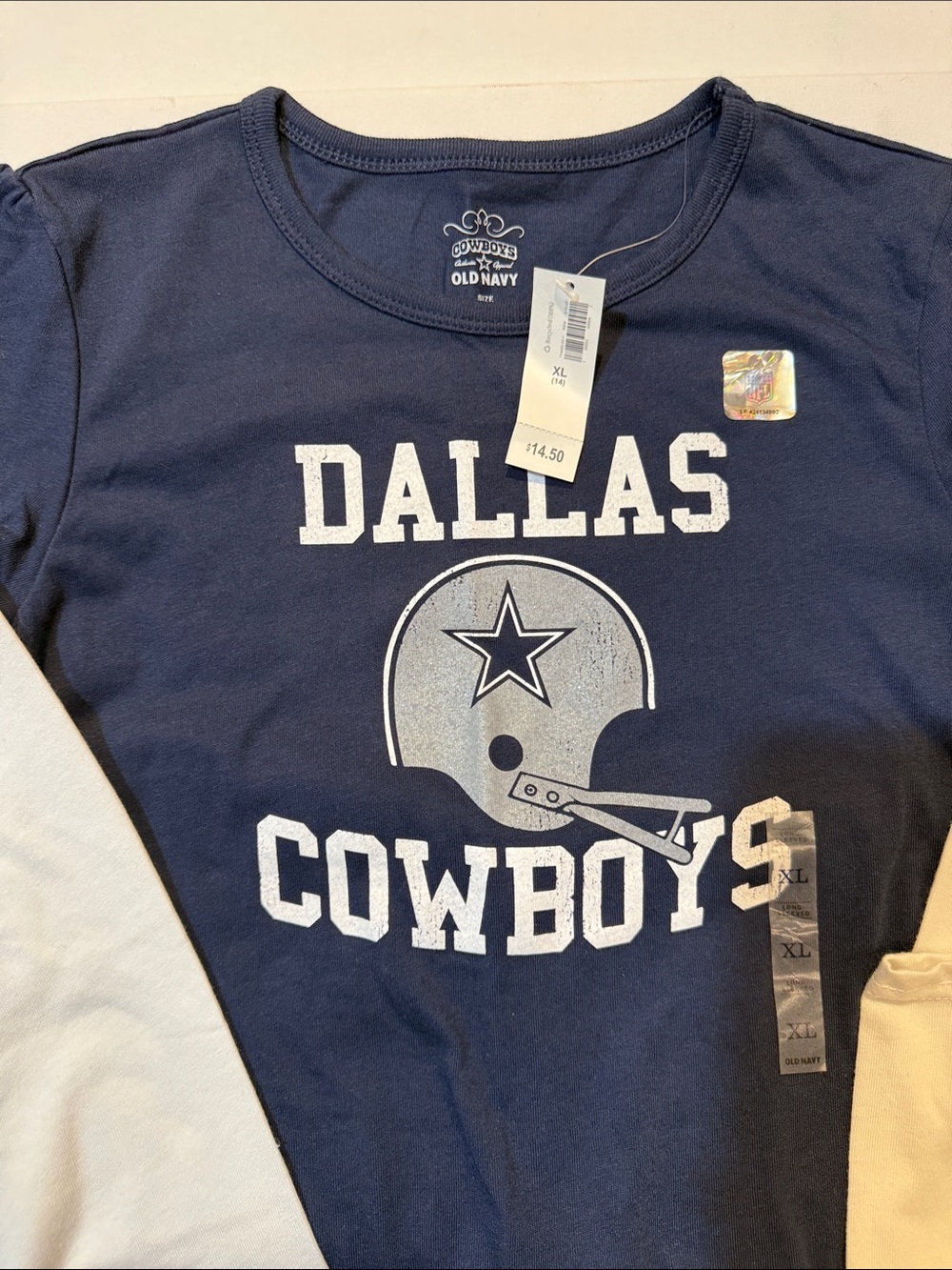 NWT Old Navy Girls Dallas Cowboys Navy and white Graphic Long Sleeve